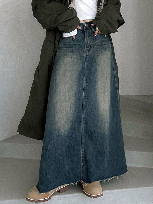 BLUE A-Line High Waisted Fringed Gradient Split-Joint Skirts for wholesale on Faire1