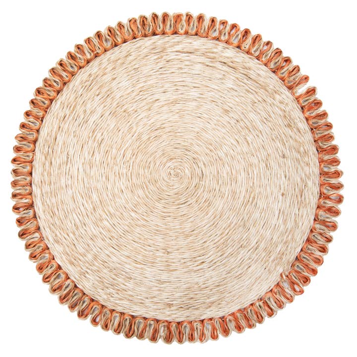 Loopy Abaca Natural & Orange 15" Round - Set of 4 for wholesale by Couleur Nature