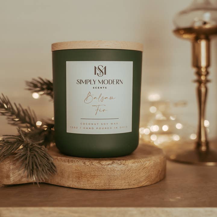 Balsam Fir | Green | Wood-Wick Coconut Soy Wax Candle for wholesale by Simply Modern Scents