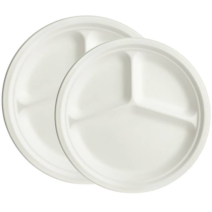 Bagasse Compartment Plates - Round for wholesale by Brheez