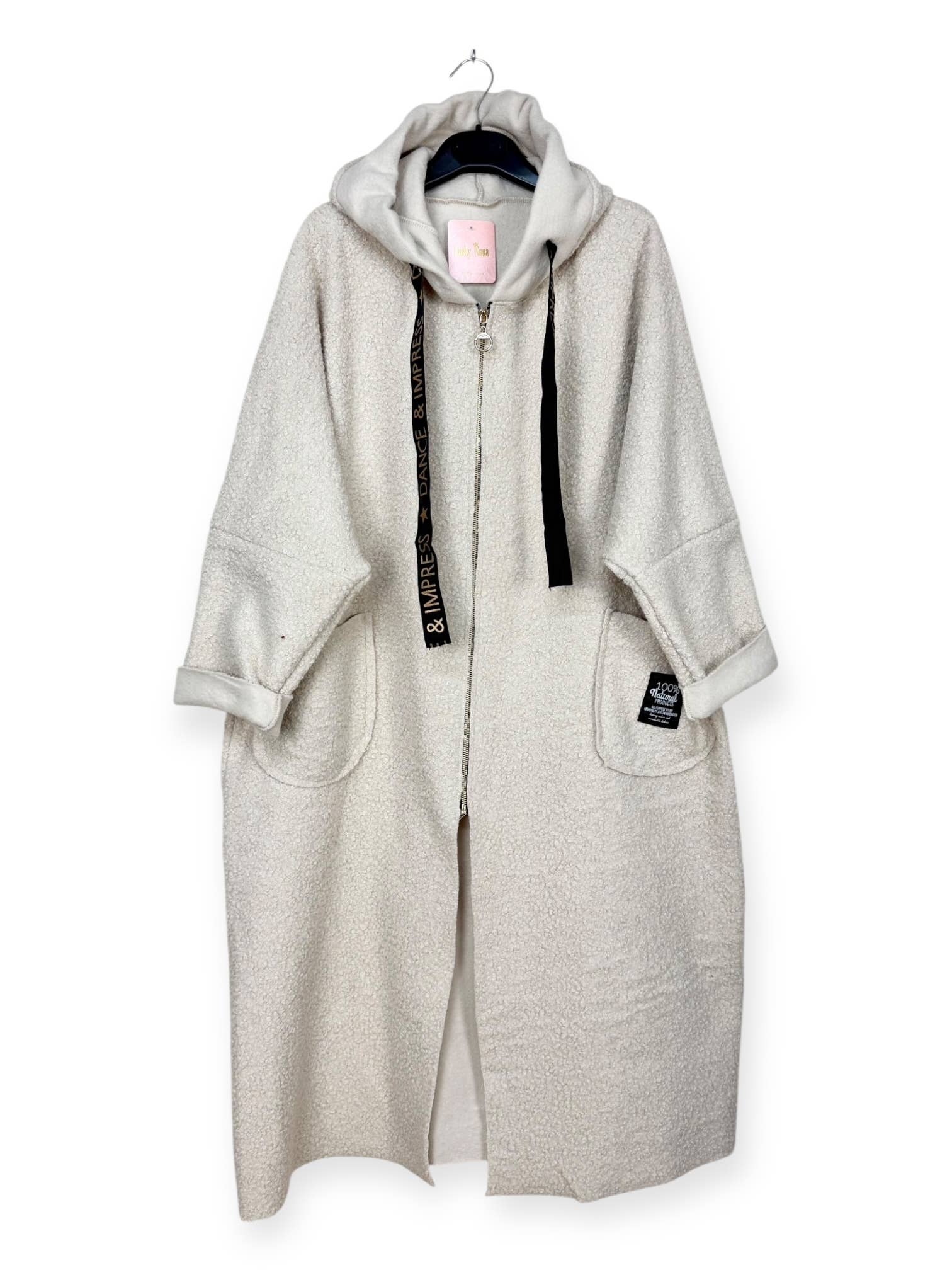 Lucky Nana - Wholesale Coat - Women's - AH 22158 - Long Coat in Bouclé Fabric2