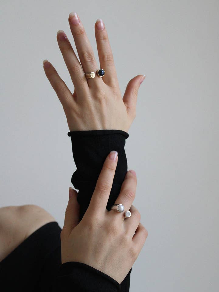 Anel Libra com Pérola Negra por atacado de Tiro Tiro Jewelry