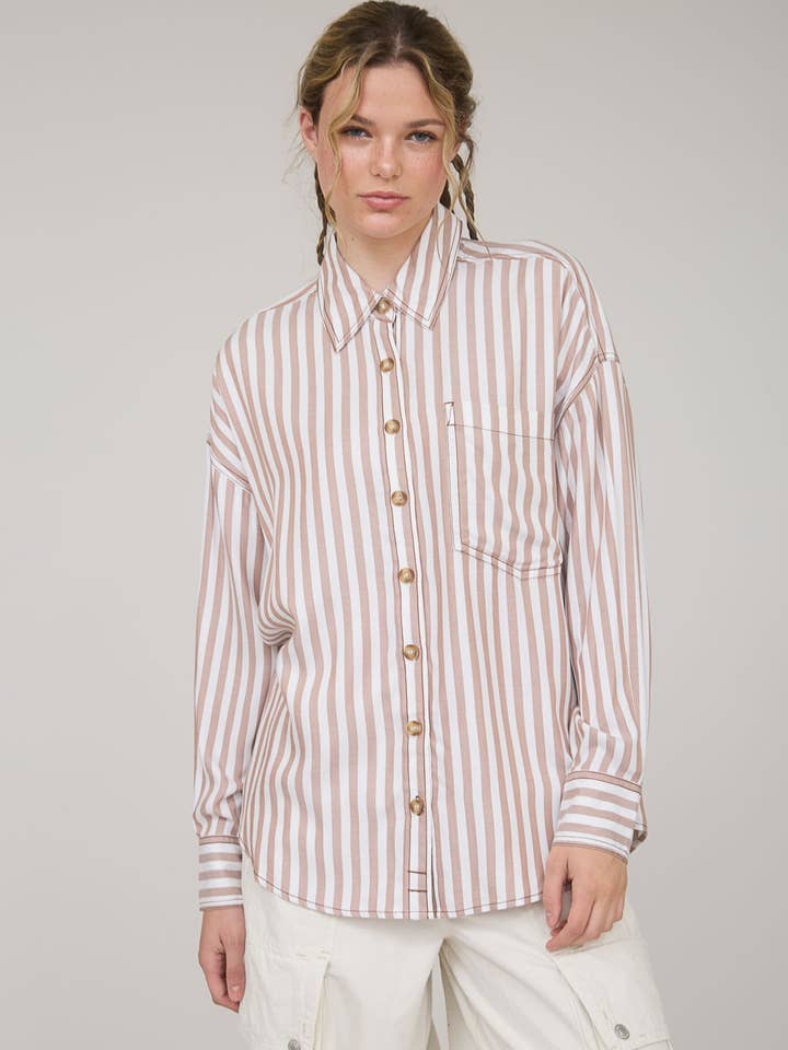 Blu Pepper – Engroshandel Bluse - Dame – LANGÆRMET SKJORTE MED STRIBE OG KNAPPER19