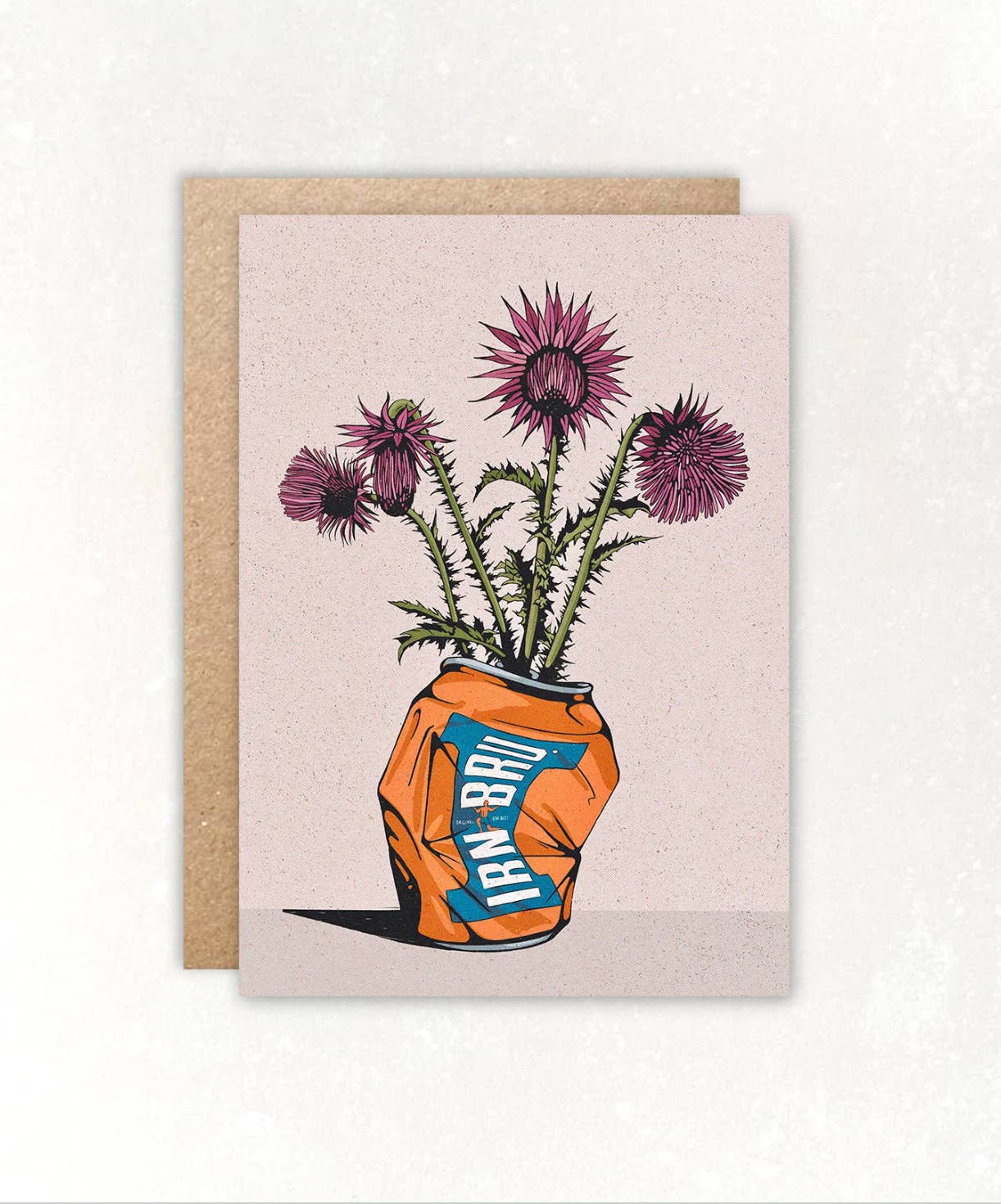 Natasha Robinson - Wholesale Everyday greeting card - Irn Bru & Thistle A6 Blank Scottish Scotland Greetings Card