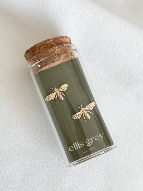 Ellis Grey Jewellery - Wholesale Stud/Post Earrings - Glass Vial - 18k Gold Bee Stud Earrings