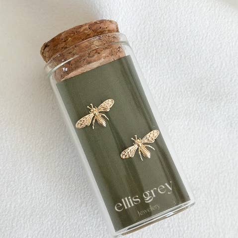 Ellis Grey Jewellery - Wholesale Stud/Post Earrings - Glass Vial - 18k Gold Bee Stud Earrings0