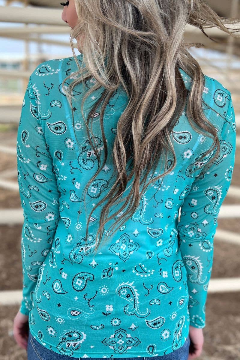 Sterling Kreek - Wholesale Blouse - Women's - Bandana Babe Mesh Top Turquoise11