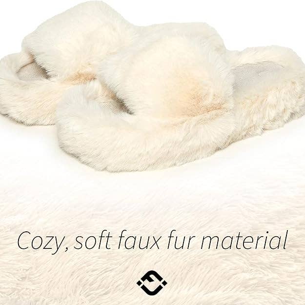 Funky Junque - Vente Chaussons – femme - Chaussons duveteux à bout ouvert - Ivoire4