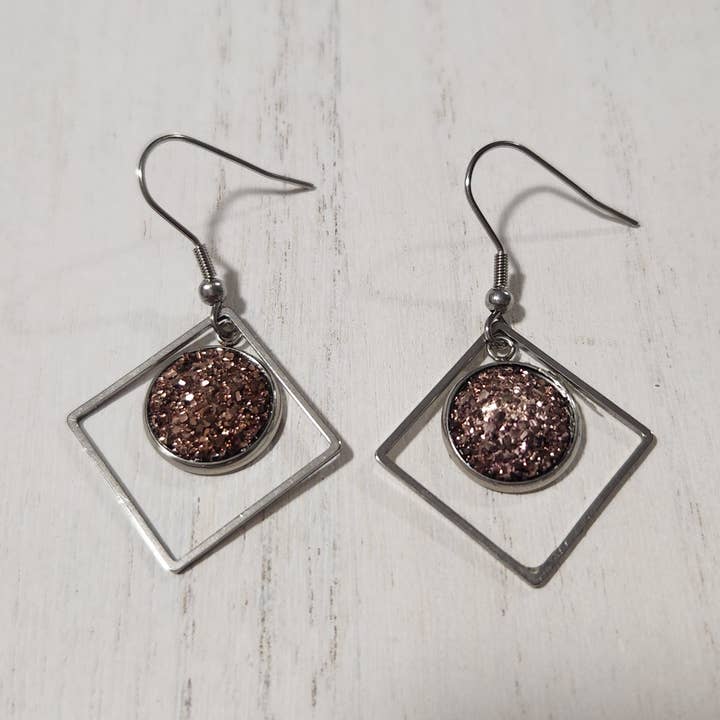 Metal Shaped Druzy Dangle Earrings for wholesale by Blue Bourbon Designs
