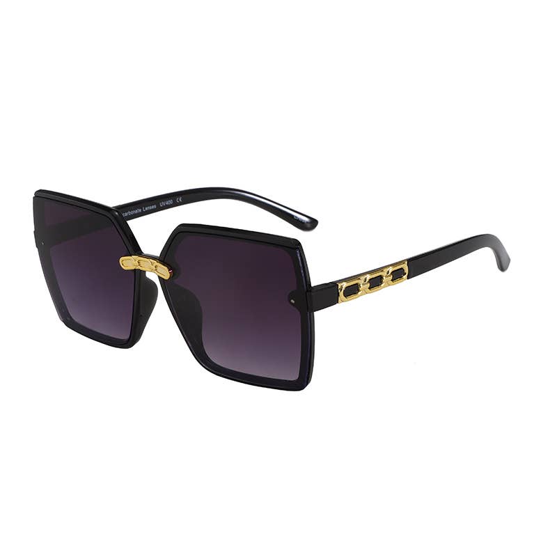 Prime Opticals – wholesale Sunglasses – Women's – F3222, Oversized Square Frame With Gold Decor Arm Sunglasses5