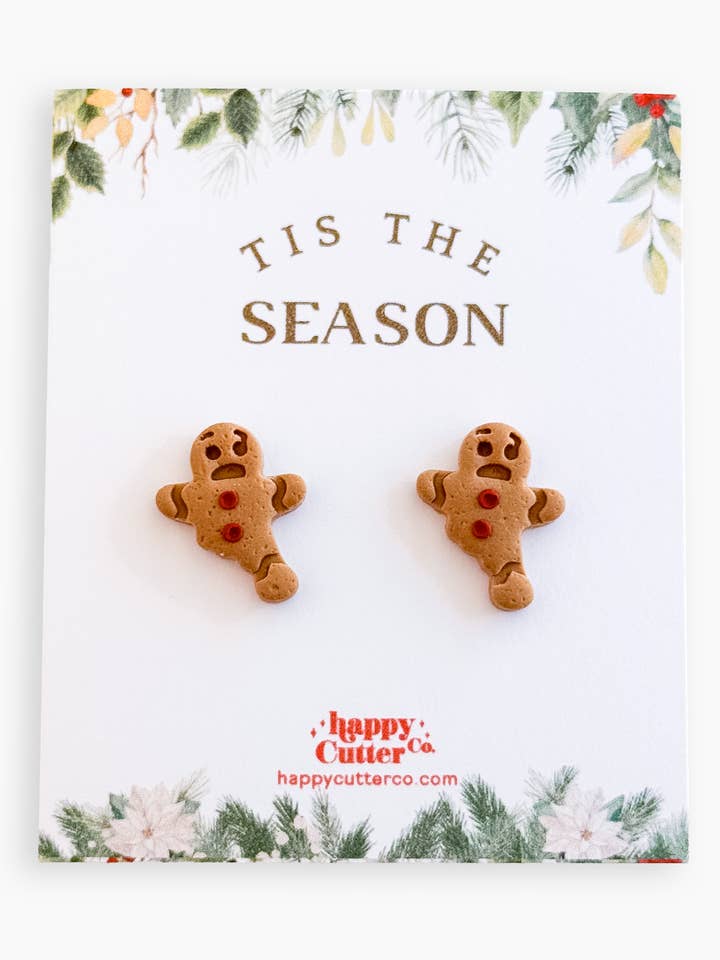 Christmas Studs - Funny Eaten Gingerbread Man Holiday Studs for wholesale by Happy Cutter Co