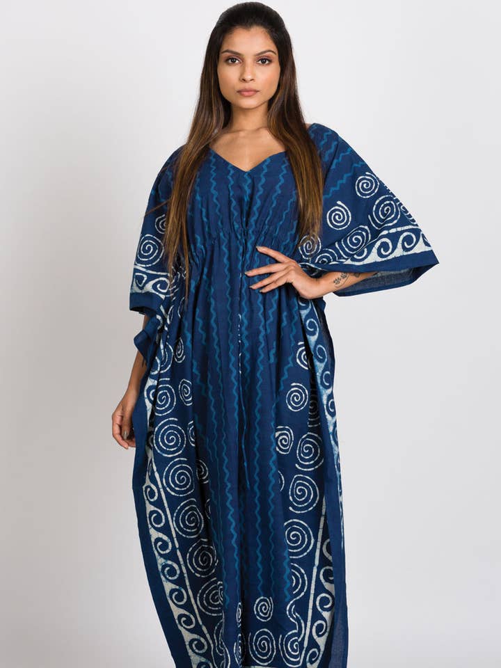 Spiral Block Print Caftans for wholesale by Sevya Handmade