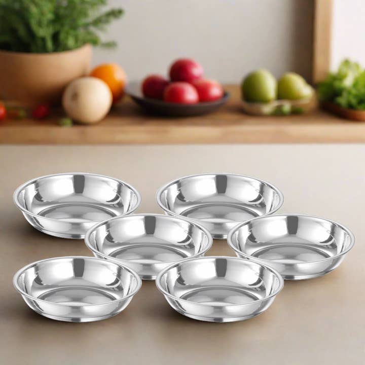 Platos para servir Halwa de acero inoxidable | Diseño liso y láser | Utensilios para servir de primera calidad para venta al por mayor de SAMA Homes