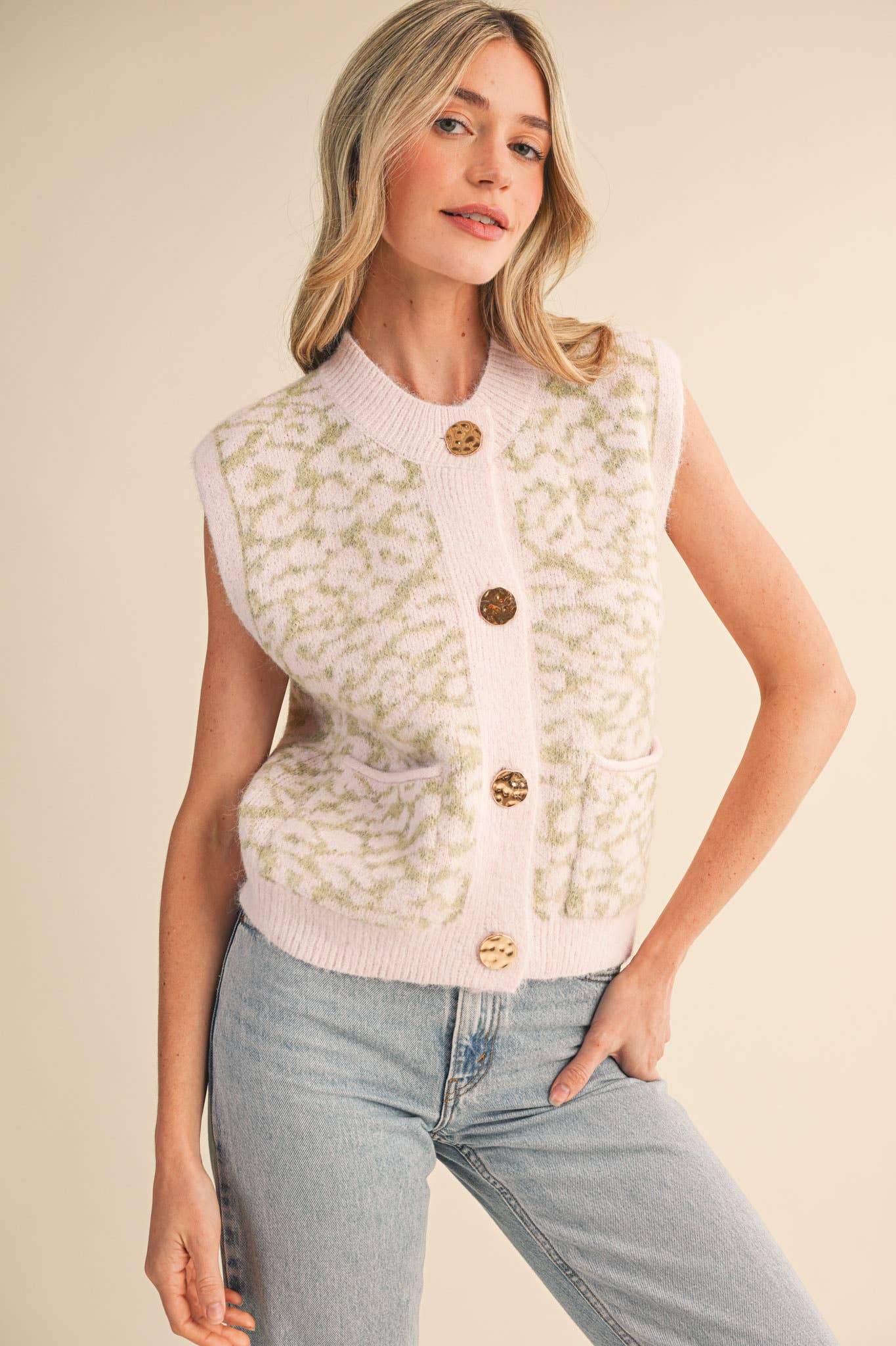 &MERCI - Wholesale Sweater Vest - Women's - LEOPARD KNIT SWEATER VEST MSW1124011