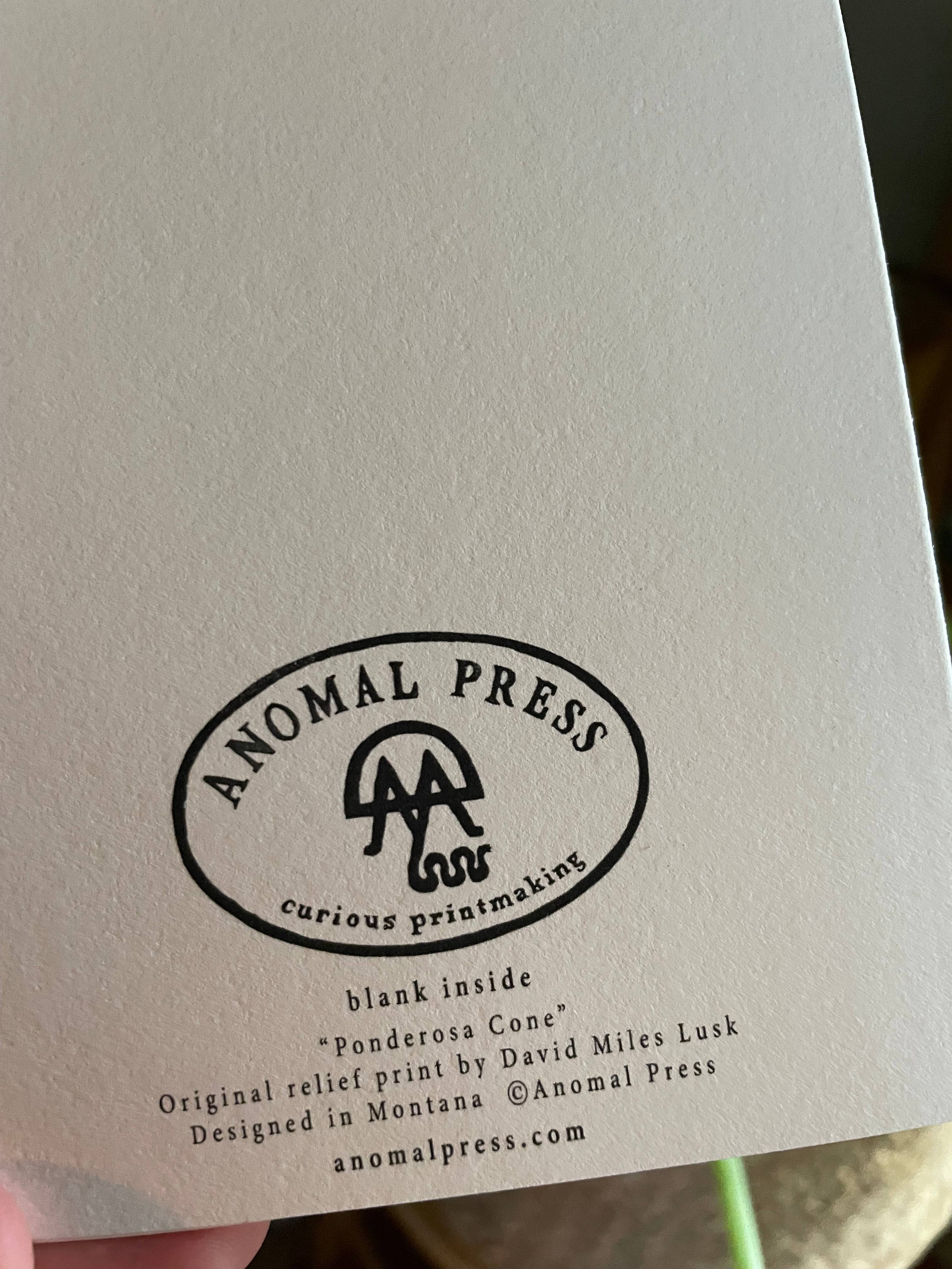 Anomal Press - Wholesale Everyday Greeting Card - Ponderosa cone linocut relief print card5