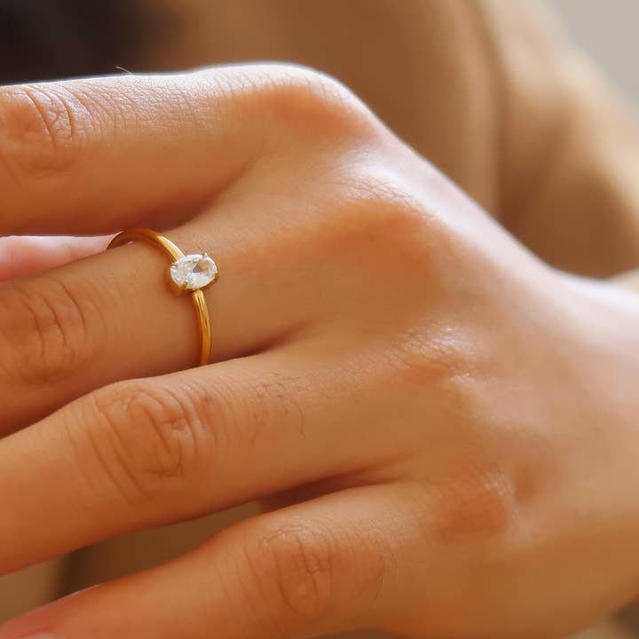 Boris 18K Gold Non-Tarnish CZ Square Thin Ring for wholesale on Faire1