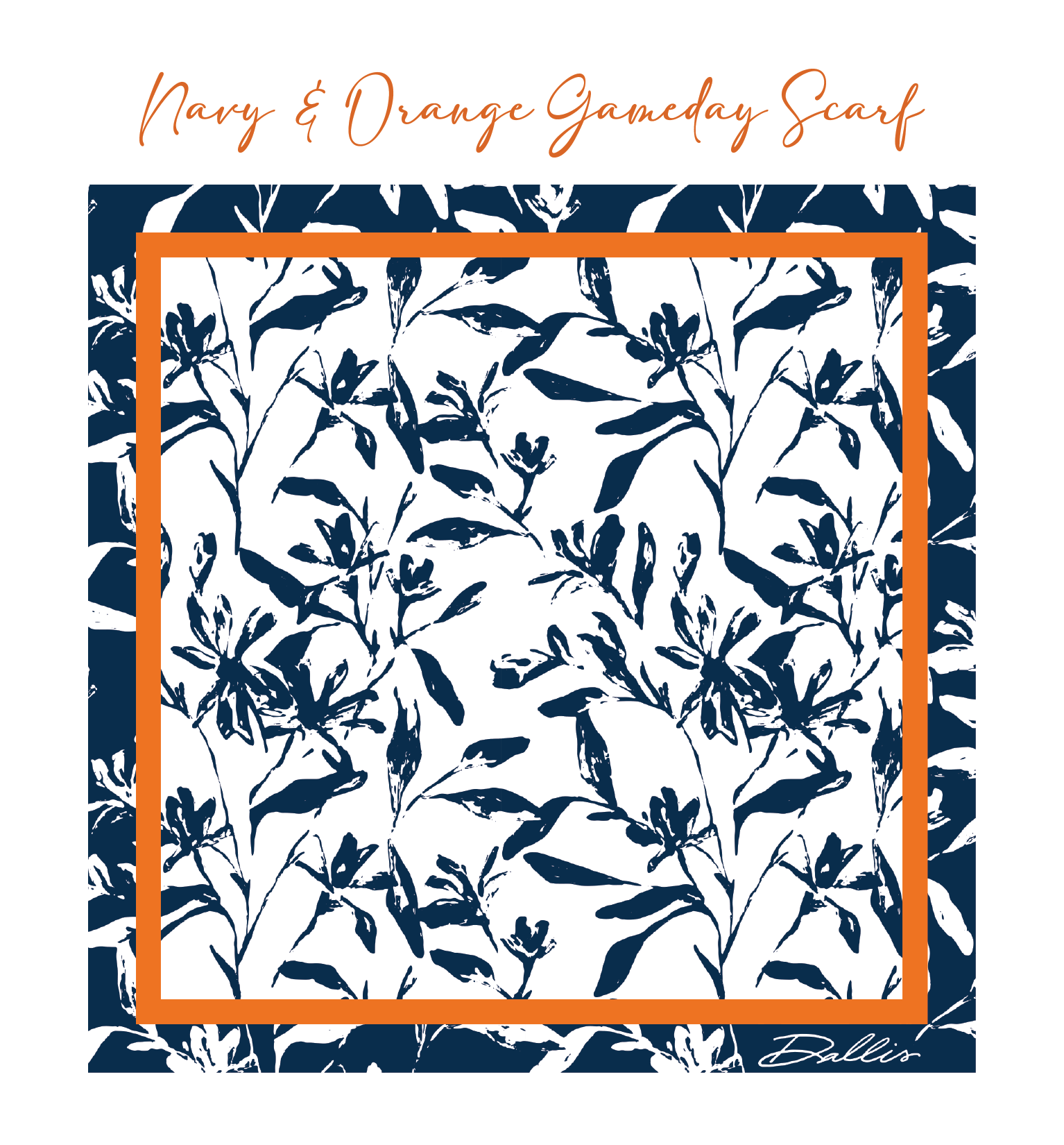 Dallis Foshee Art & Design, LLC - Wholesale Scarf - Women's - Navy + Orange Gameday Scarf1