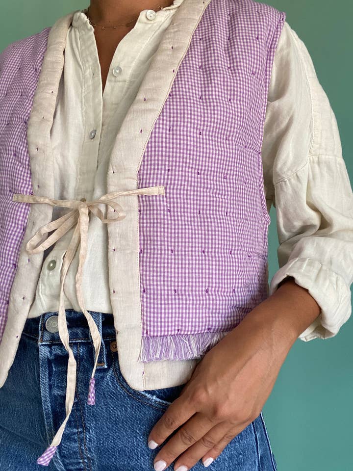Priya Wear - Wholesale Outerwear Vest - Women's - Lilac Gingham Gilet0