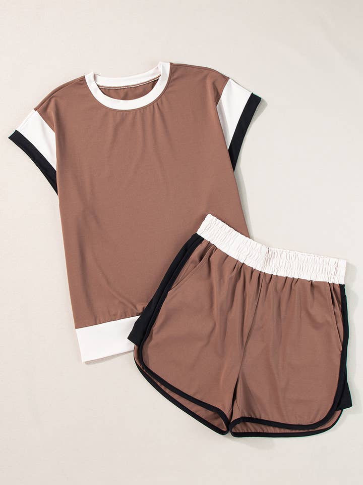 FULL TIME PURCHASE - Wholesale Lounge Set - Women's - Contrast Trim Cap Sleeve Tee Shorts Set16