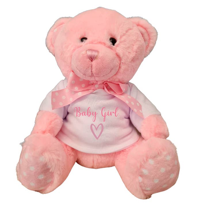 Second Ave Gift Company - Wholesale Stuffed/Plush Toy - Kids & Baby - Second Ave Baby Girl Pink Teddy Bear Plush Toy With White T Shirt Gift