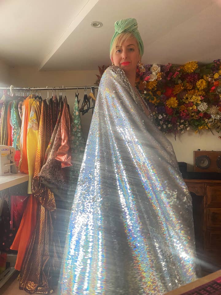 Fumbalinas - Wholesale Kaftan - Women's - Silver Metallic Holographic/ Sequin Kaftan Gown / Dress63