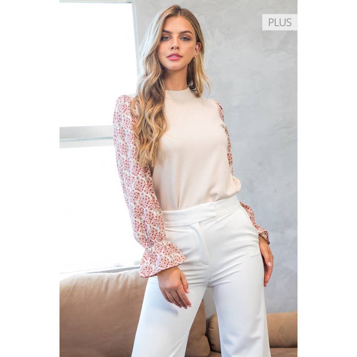 THML - Wholesale T-Shirt - Women's - /Size XL/ Chic Black Floral Sleeve Turtleneck Knit Long Slee1