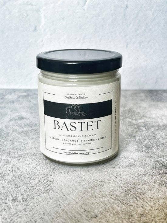 Bastet Goddess Crystal Intention Candle for wholesale by Poppy & Ember