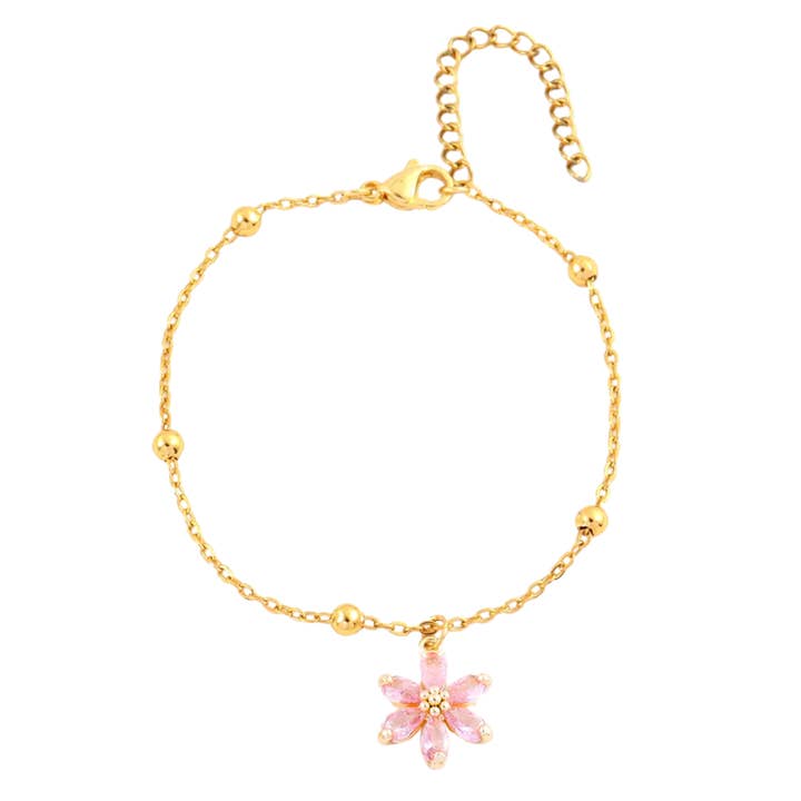 Bracelet fleur brillante rose pour la vente par Rosies