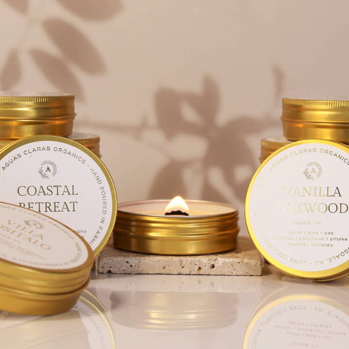 Peony Meadows Travel Candle Tin for wholesale by Aguas Claras Organics