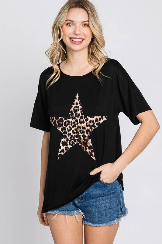 HEIMISH - Vendita all'ingrosso Tunica - Donna - ST1877-11 TOP CON STAMPA ANIMALE LEOPARDO E PATCH A STELLA2