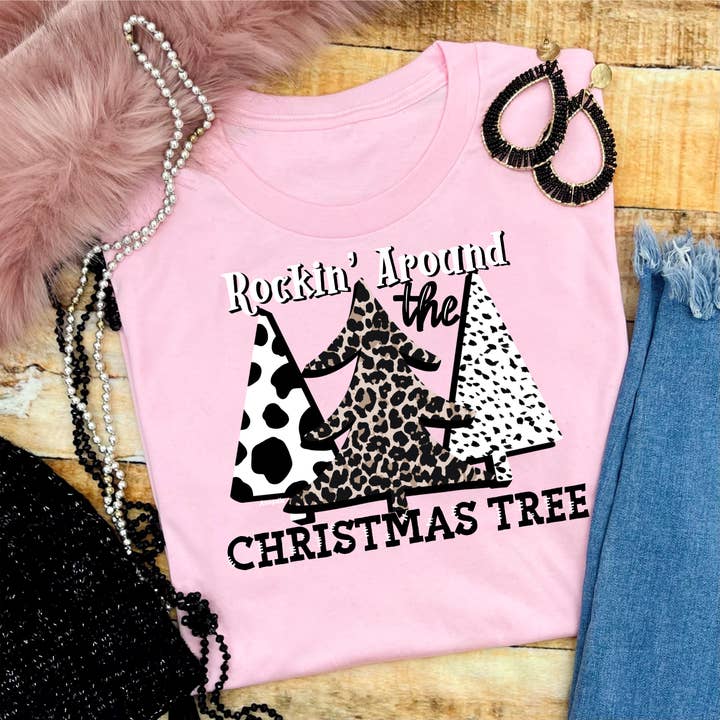 Anagails - Wholesale Screen Printed T-Shirt - Women's - Rockin' Cowhide & Leopard Christmas2