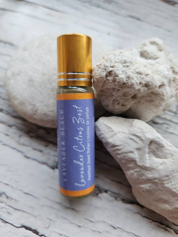 Lavender Citrus Zest Essential Oil Roller Blend with Amethyst Crystal Roller Ball for wholesale by Lavender Beach