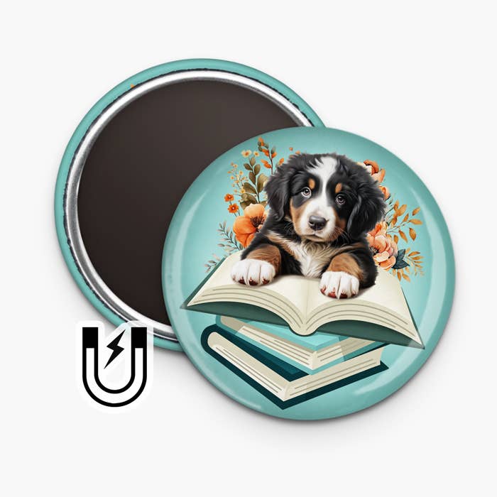 Bookish Bernese dog magnet - 3" dog magnet - Large for wholesale by Aphrodite Bookclub