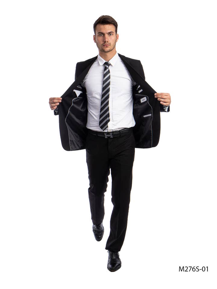 Mens Hybrid Fit 3pc Suit (Coat, Vest, Trousers), Black for wholesale on Faire