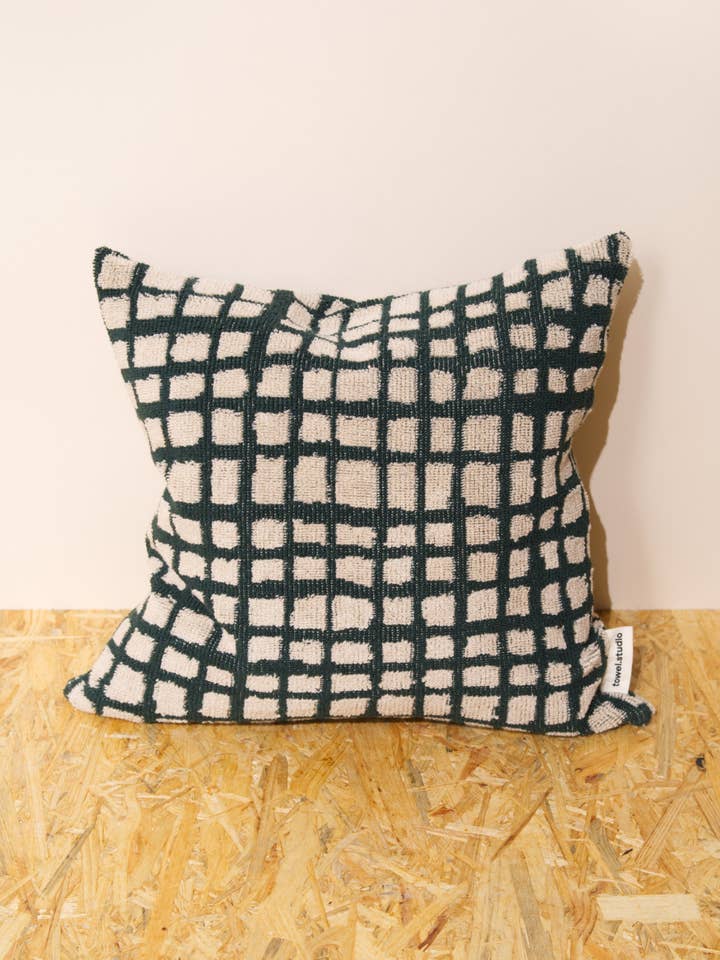Bold Grid Throw Pillow | Forest Green | 40 cm x 40 cm for wholesale by towel.studio