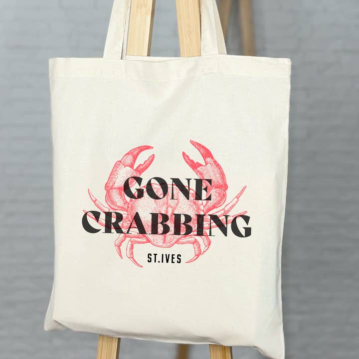 Traditional Gone Crabbing Custom Tote Bag Red and Black for wholesale by Lovetree Design