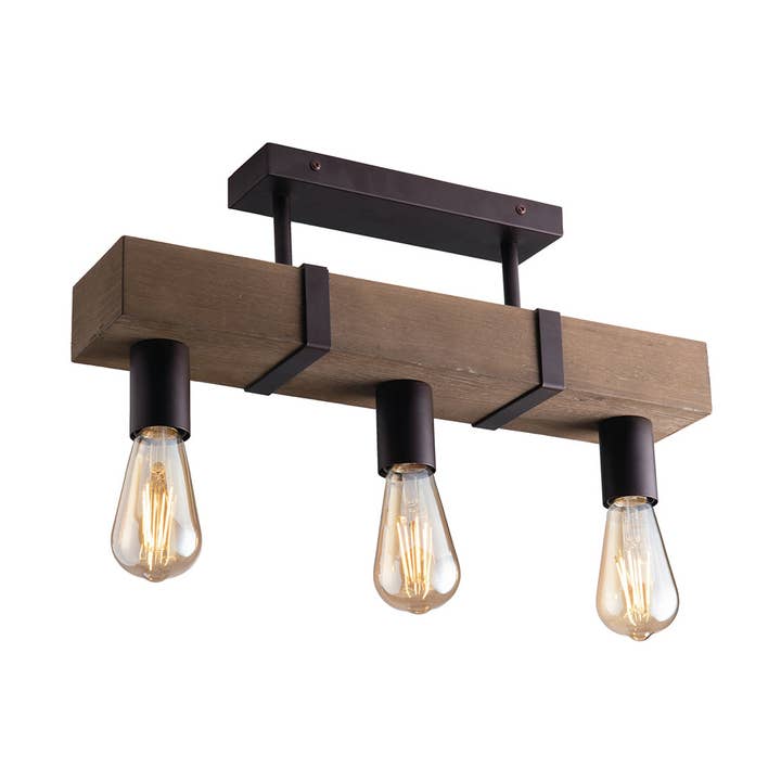 TEXAS ceiling lamp in antiqued wood and dark metal finishes (3xE27) for wholesale by Gruppo F.T