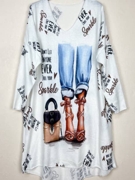 LOOWIE - Wholesale Tunic - Women's - LTFA One Size Graphic Fashion V-Neck Sweater Tunic Dress