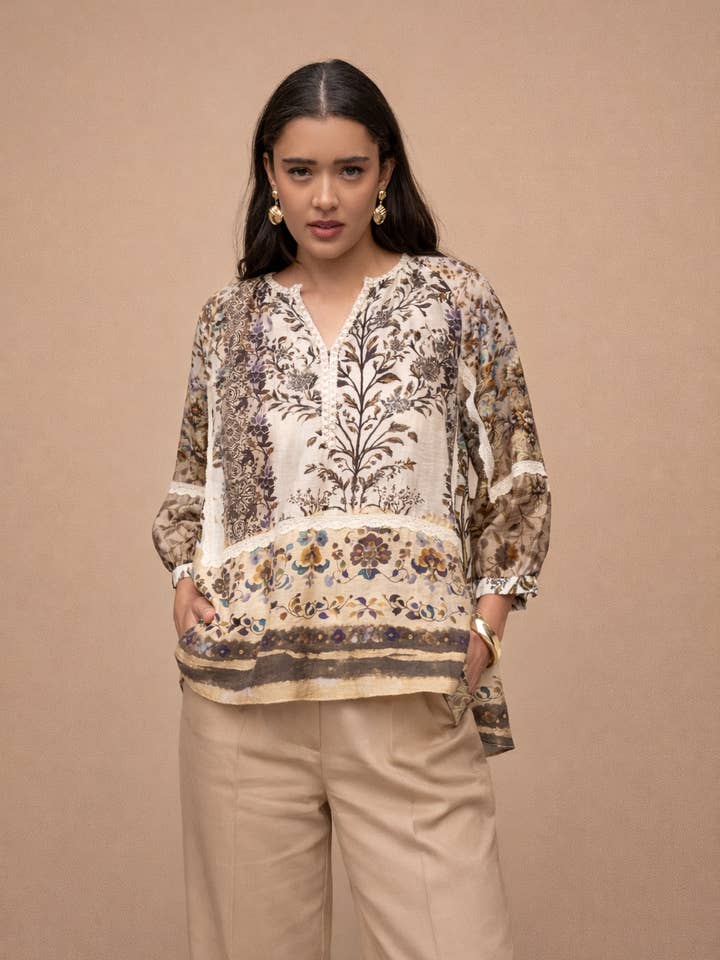 Blusa estampada Nora - CK08509 para venta al por mayor de CHOKLATE PARIS