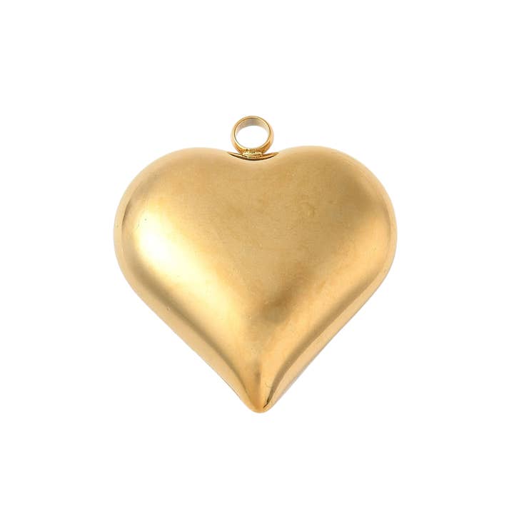 18k Gold PVD Stainless Steel Puff Heart Charm for wholesale by Love, Paige Designs