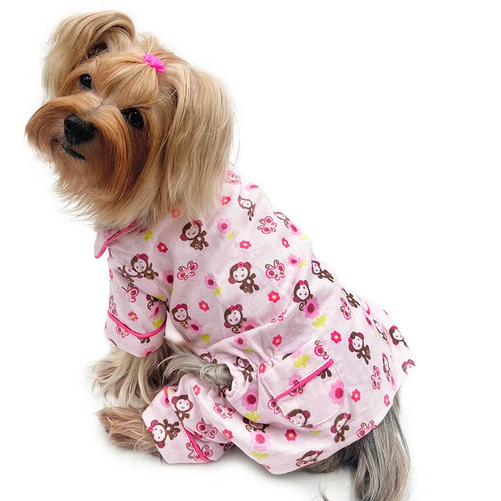 Girly Monkey Flannel Pajamas with 2 Pockets for wholesale by Klippo Pet