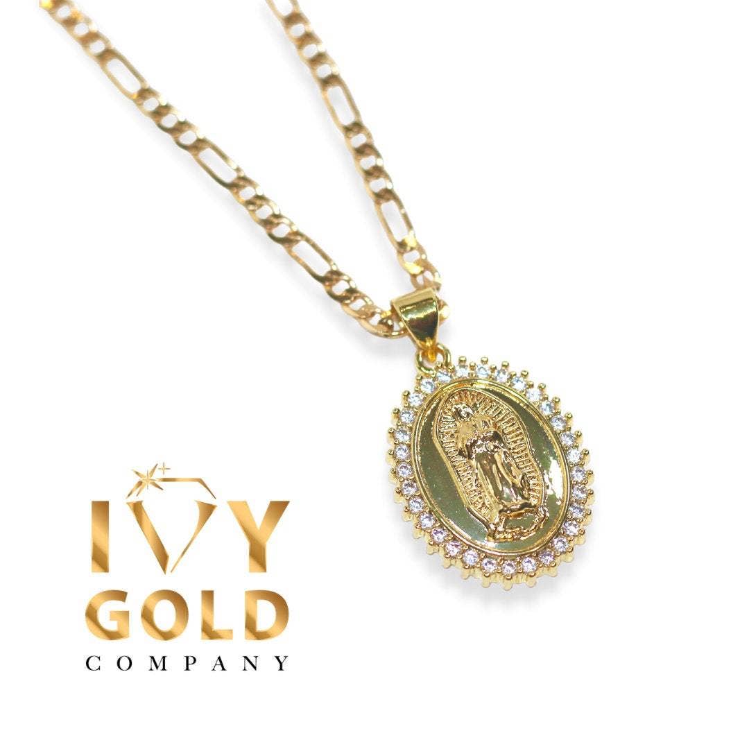 Ivy Gold Co. - Vente Colliers à pendentif - Collier Vierge Marie en Or, Collier Mère Marie, Virgen de Guadalupe, Bijoux Catholiques, Bijoux Saint, Collier Religieux1