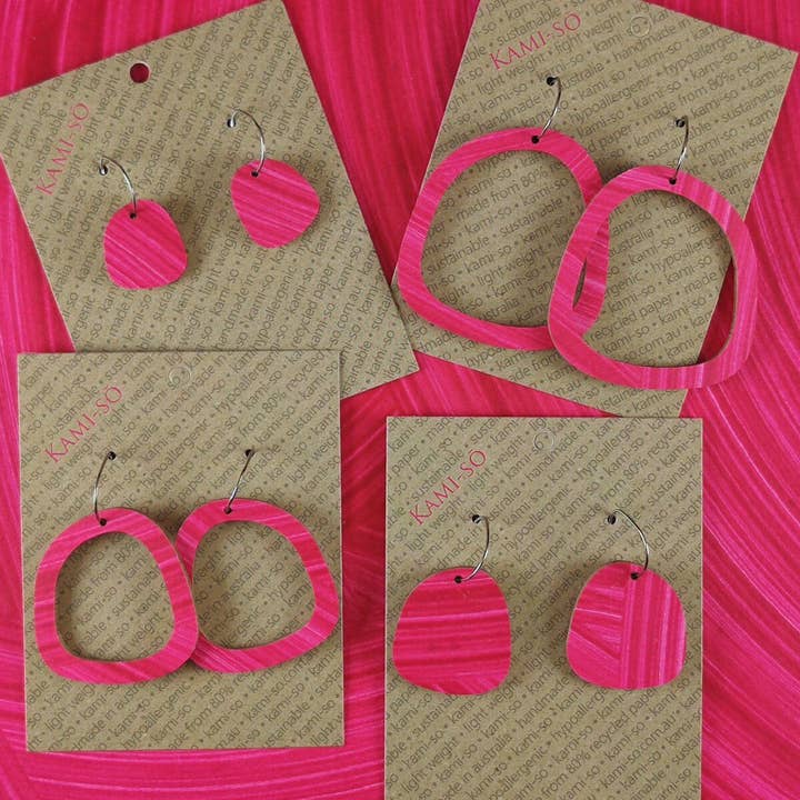 Square Recycled Paper Earrings - Bright Pink Swipe for wholesale by Kami-so