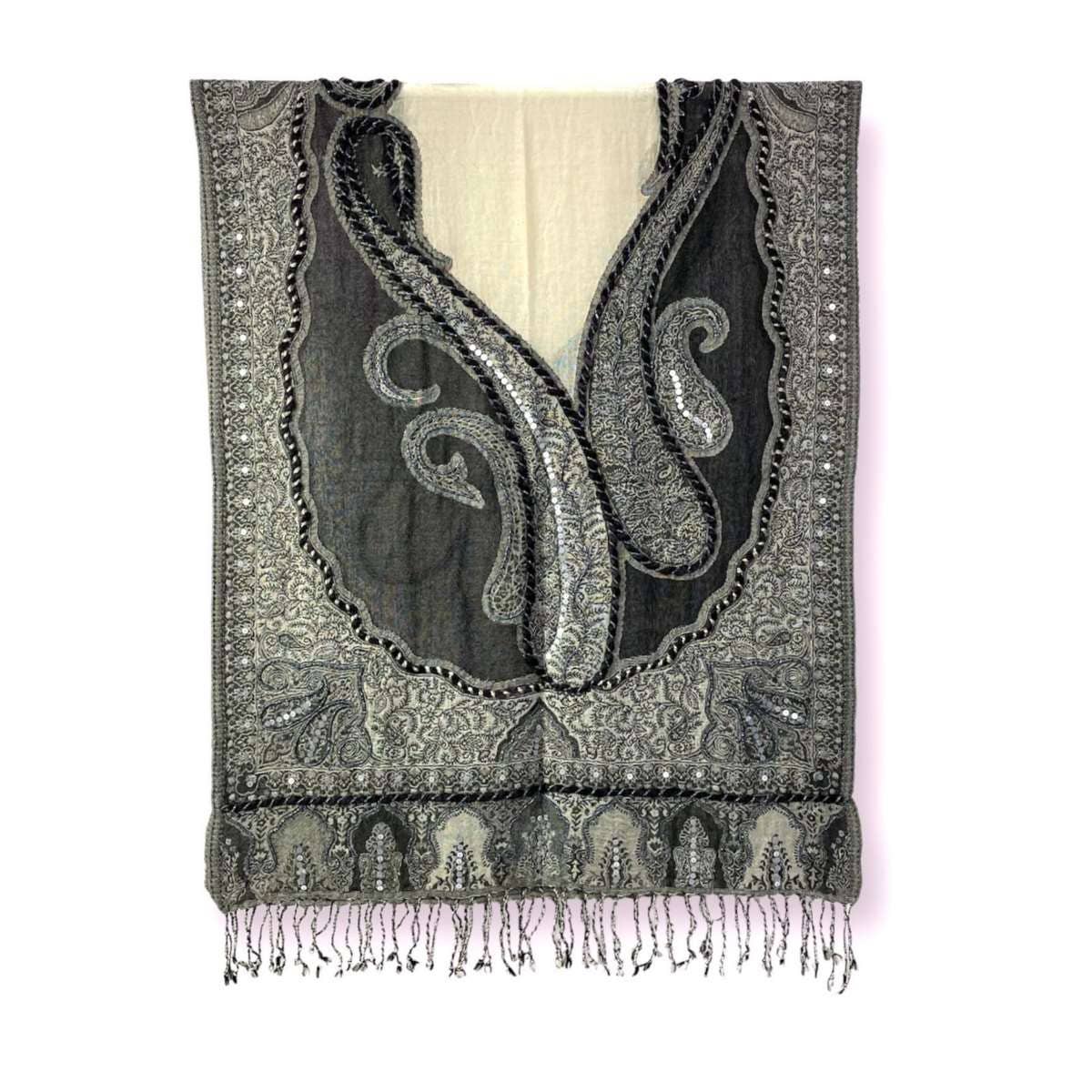 Chenson & Gorett – Cachecol - Mulher por atacado – Lenço Étnico Indiano de Lã com Paetês e Bordados25