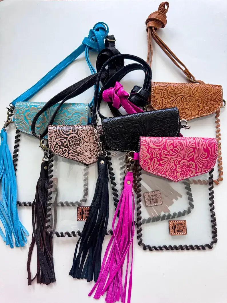 Boho Ranch Shop - Wholesale Crossbody Bag - Women's - Phone Clear Crossbody Western Tooled Leather Mobile Purse3