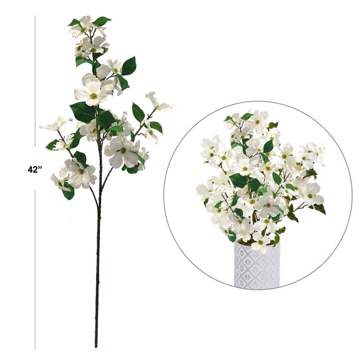Larksilk - Wholesale Artificial Flowers - 42" White Dogwood Spray With Lifelike Silk Flowers