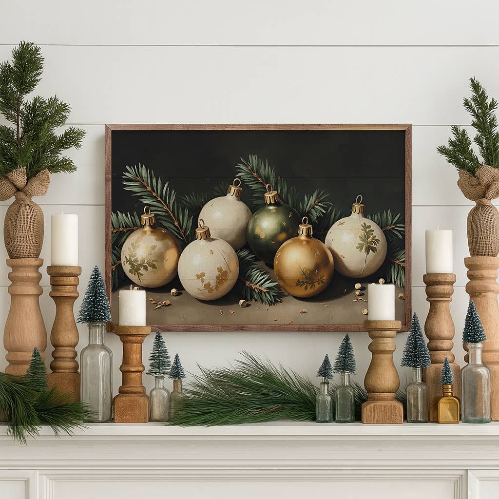 Kendrick Home - Wholesale Wood Wall Art - Bright Christmas Ornaments2