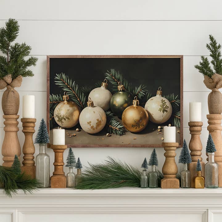 Kendrick Home - Wholesale Wood Wall Art - Bright Christmas Ornaments2