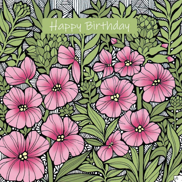 Pink Wallflowers Happy Birthday for wholesale by Alff a Bet Design