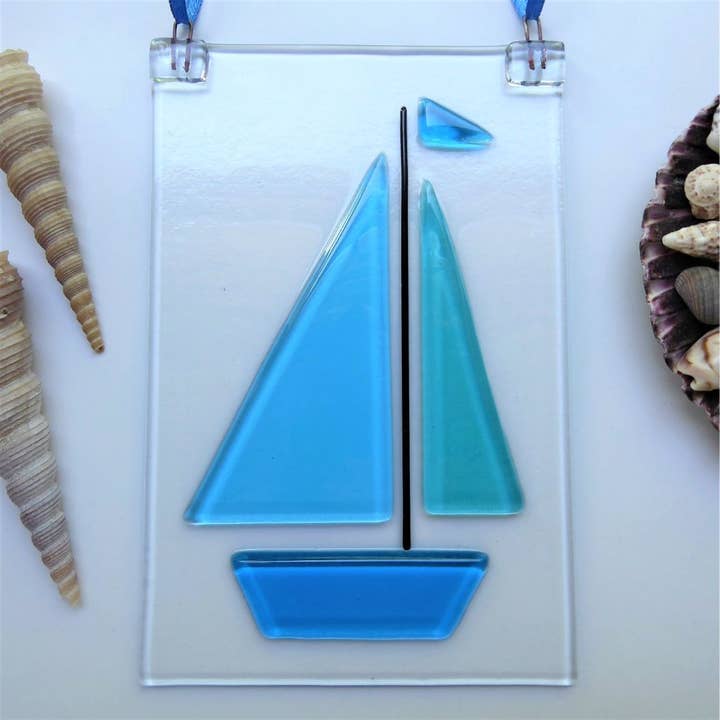Fused glass boat suncatcher - Sky style for wholesale by Eva Glass Design